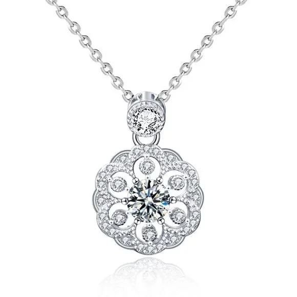 Certified 1/2 ct. t.w. Moissanite Diamond Flower Pendant Necklace NEW - Picture 9 of 15
